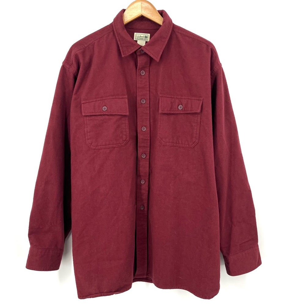 LL Bean XL Maroon Chamois Flannel Shirt Jacket
